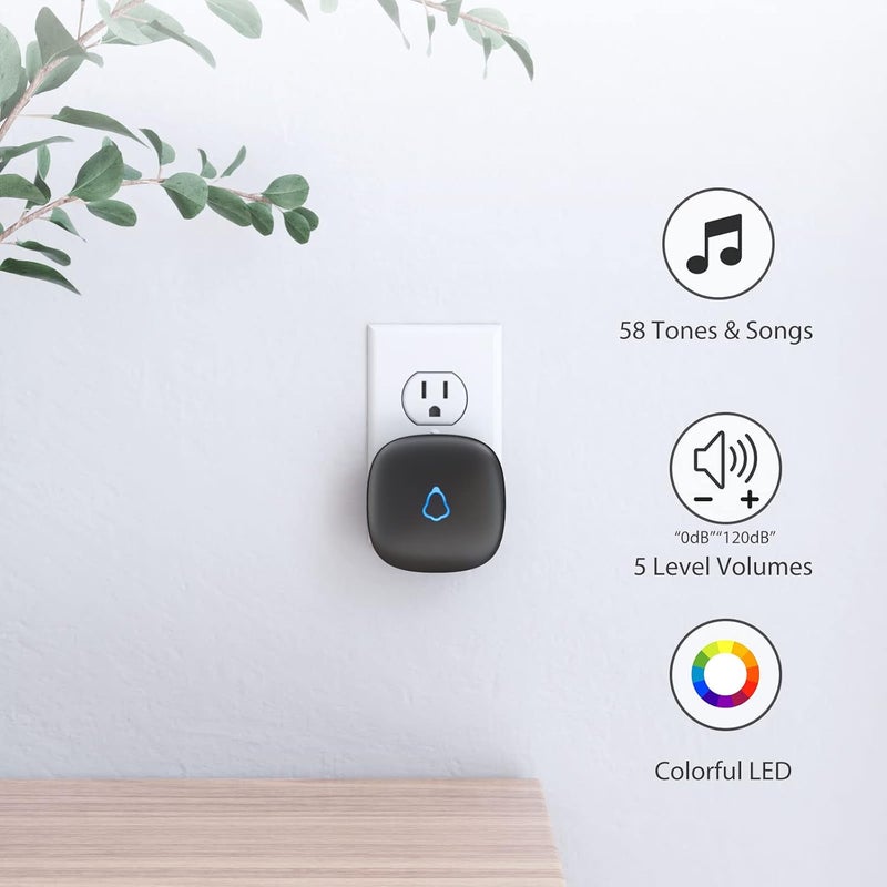 METAK Door Chime, Wireless Door Open Contact Sensor Alarm with 500 FT Range, 58 Chimes and 5 Volume Levels for Business/Store/Home/Office When Entering, 3 Transmitter + 1 Plug-in Receiver - Image 2